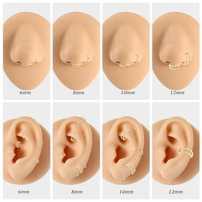 PEAKLINK 3pcs Double Nose Rings Double Nose Hoops 316L Surgical Steel Cartilage Earrings 20G/18G/16G Septum Rings Conch Piercing Helix Lip Rook Daith Tragus Pierxing Jewelry 6mm to 12mm - color: Gold