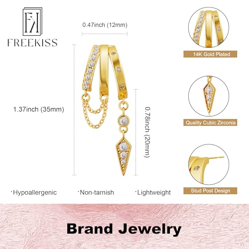 Freekiss Pearl Earrings for Women Trendy: Flat Back Stud Earrings 14K Gold Plated/925 Sterling Silver Freshwater Pearl Dangle Earrings Cute Bow Earrings Wedding Jewelry Birthday Gifts for Women Girls - style: Chain & Zircon-GD