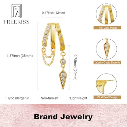 Freekiss Pearl Earrings for Women Trendy: Flat Back Stud Earrings 14K Gold Plated/925 Sterling Silver Freshwater Pearl Dangle Earrings Cute Bow Earrings Wedding Jewelry Birthday Gifts for Women Girls - style: Chain & Zircon-GD