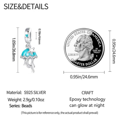 HappyStar 925 Sterling Silver Animal Dogs Charms Pendants fit Pandora Bracelets Necklaces Flowers Sports Travel Charms for Bracelets Women Jrwelry Gifts(with one Spacer Bead Charms) - style: Jellyfish pendant