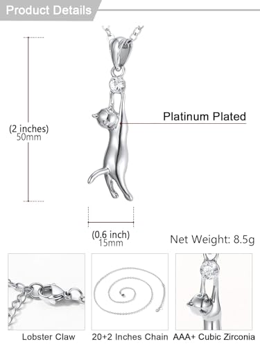 U7 Cat Pendant Necklace for Women Stainless Steel Cute Kitty Cat Jewelry Gift - style: Platinum (Necklace+Earrings)