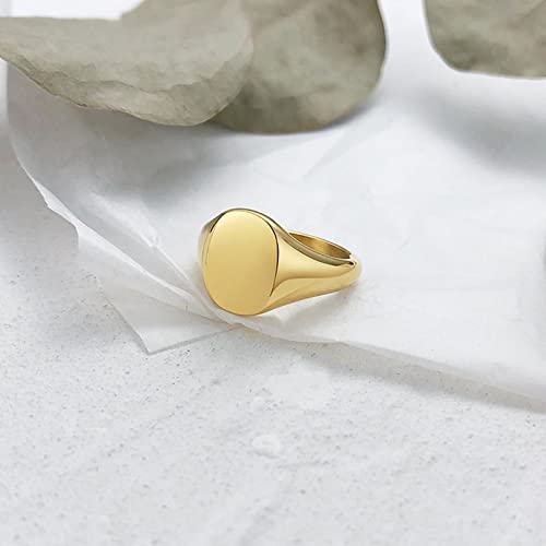 Promise Rings for Women Stainless Steel,Oval Signet Polished 12MM Ring for Women Silver/Gold Engagement Rings for Women - color: (Custom Engraving)Gold