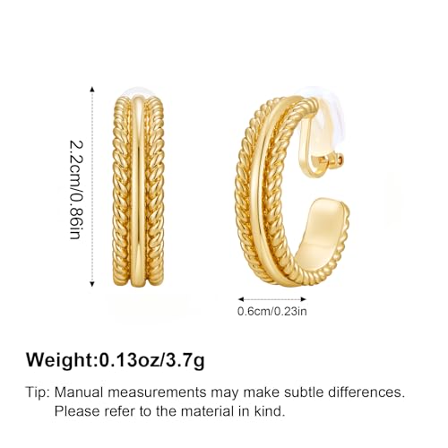 Clip on Earrings for Women Silver and Gold Plated Twisted Rope Hoops Non Pierced C Hoop Earring Lightweight Two Tone Clips Mixed Metal Jewelry Gifts - color: Twisted Hoop-gold