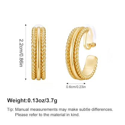 Clip on Earrings for Women Silver and Gold Plated Twisted Rope Hoops Non Pierced C Hoop Earring Lightweight Two Tone Clips Mixed Metal Jewelry Gifts - color: Twisted Hoop-gold