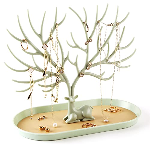 MORE&LESS Antlers Jewelry Display Stand,Tree Tower Rack Hanging Organizer for Ring Earrings Necklace Bracelet - color: A Matcha Green