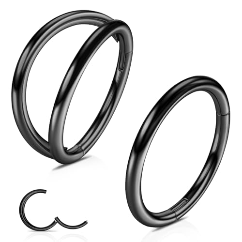 WBRWP 2Pcs Titanium Nose Rings for Women Hypoallergenic Double Hoop | Cartilage Earrings Conch Tragus Rook Piercing Jewelry 16G 18G 20G 7MM 8MM 10MM - color: Black, size: 16g 7mm