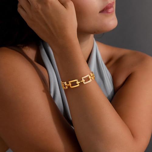 Gelbesty Infinity Love Knot Dainty Gold Bangle Bracelets for Women, 14K Gold Plated Adjustable 925 Silver Bracelet, Trendy Jewelry Gifts for Valentine's Day - color: Gold_Square&CZ