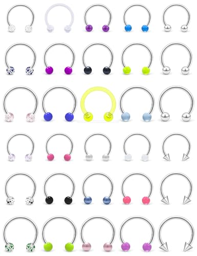 20G 18G 16G 14g Septum Rings Surgical Steel Horseshoe Nose Septum Rings Cartilage Helix Tragus Rook Daith Earring Hoop Lip Piercing Jewelry Retainer for Women Men - style: 18g-inner dia:8mm 10mm 12mm-3mm balls