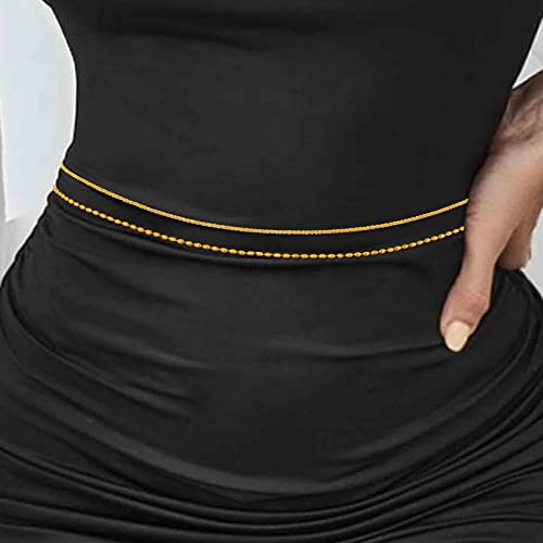 Waist Chain Silver Beads Belly Chain Gold silver Women Dainty Body Jewelry Accessories - color: gold shiny beaded - 36 + 10 in