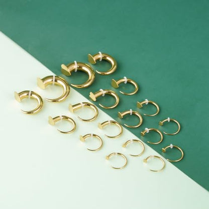 TBOSEN 18PCS Stainless Steel Stretching Kit Taper Bend Expander O-Ring Round | Flower | Heart | Cat Top Body Piercing Jewelry Set - color: Heart Top,Gold