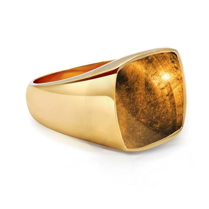 Square Cut Tiger Eye/Black Onyx/Turquoise/Lapis/Moss Agate Rings for Men 925 Sterling Silver 10K 14K 18K Gold Signet Rings for Men - style: Tiger Eye