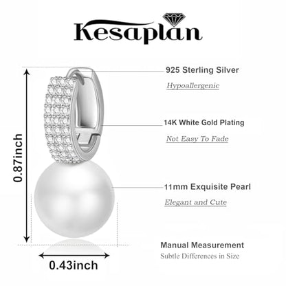 Pearl Earrings for Women 14K Gold Plated Hypoallergenic Pearl Earrings 5A Cubic Zirconia Dangle Earrings Elegant Jewelry - color: 6-Silver