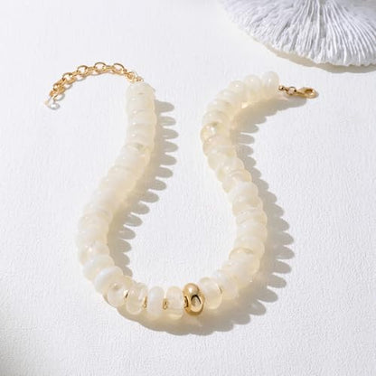 Chunky Colorful Bead Necklace Summer Fashion Statement Boho Beaded Chunky Necklace for Women Adjustable Length Lightweight Cool Suitable for Beach Vacation Daily Wear & Summer Parties - color: Beige