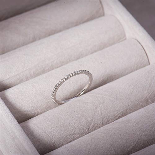 18K Gold Plated Sterling Silver Full Eternity Band | Cubic Zirconia Paved Wedding Band | Thin CZ Stacking Ring - color: Silver
