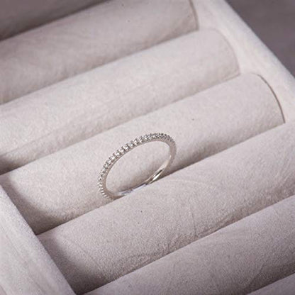 18K Gold Plated Sterling Silver Full Eternity Band | Cubic Zirconia Paved Wedding Band | Thin CZ Stacking Ring - color: Silver