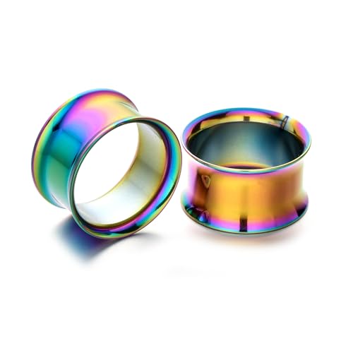 B BodyPJ Sparkles 6Pairs-Mix Color Surgical Steel Piercing Hollow Tunnel Ear Plugs Expander Gauges - size: 25mm
