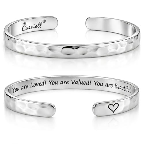 Bracelet - Gifts for Women – Inspirational, Friendships, Love, Mom, Daughters, Sisters, Christian, Graduations, Memorials & Wedding Gifts – 100+ Phrases – Stainless Steel, Gift Ready - color: INSPIRATIONAL Gift - You are Loved! You are Valued! You are Bea