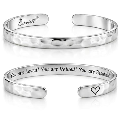 Bracelet - Gifts for Women – Inspirational, Friendships, Love, Mom, Daughters, Sisters, Christian, Graduations, Memorials & Wedding Gifts – 100+ Phrases – Stainless Steel, Gift Ready - color: INSPIRATIONAL Gift - You are Loved! You are Valued! You are Bea