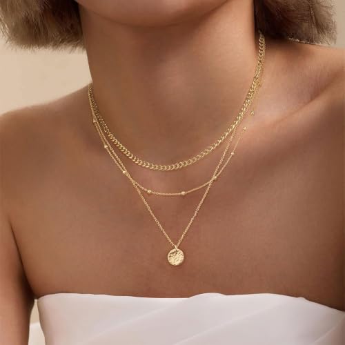 Ewrkbr Layered Necklaces for Women,Dainty Gold Necklace Stack 14k Gold Plated Layering Chain Choker Necklace Set Simple Statement Gold Necklaces for Women Trendy Waterproof Jewelry - color: Gold-Set3