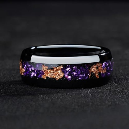 4mm 6mm 8mm Tungsten Rings With Various Inlay Materials Couples Matching Engagement Wedding Promise Matching Ring Set for Women Men - color: Rose Foil 8mm