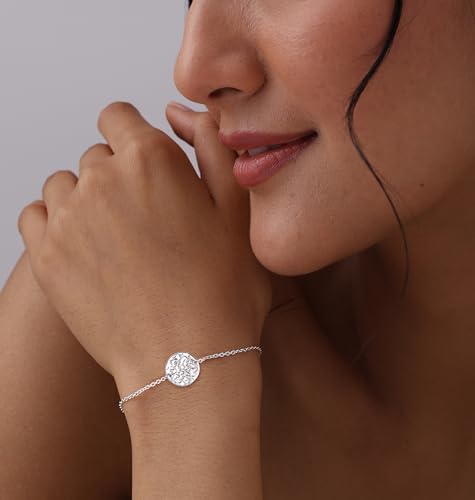 LeCalla 925 Sterling Silver Hammered Link Bracelets for Women | Handmade Bohemian Textured Chain & Oval Link Bracelet | Women's Adjustable Paperclip, Circle & Oval Hammered Bracelets - color: Hammered Disc