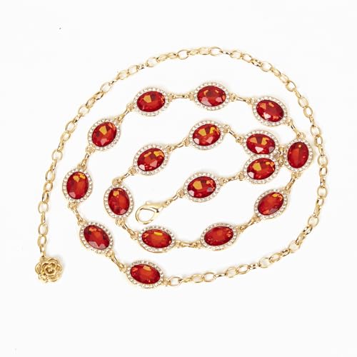 ILuvatar Green Glass Diamond Chain Belt - Metal Women's Western Style Dress Belt - color: Red-8