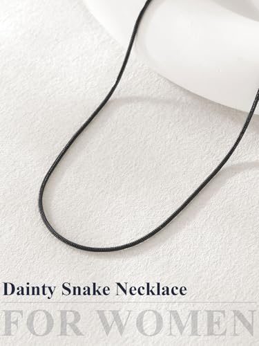U7 Snake Necklace for Women 14K Gold Plated/Silver/Rose Gold/Black Chain Necklace Hypoallergenic, Stainless Steel Tiny Snake Chain Necklace 1/1.2/1.5/2MM, 14-30" Adjustable Minimalist Gift - color: d.Black-1mm