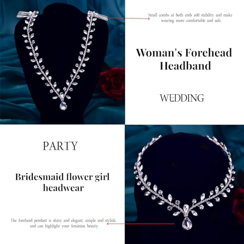Rhinestone Bridal Forehead Head Chain Wedding Headband | Silver & Gold Crystal Pendant Headpiece Festival Costume Bridal Hair Accessories for Women