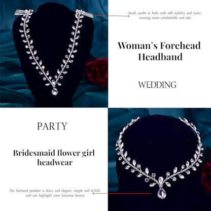 Rhinestone Bridal Forehead Head Chain Wedding Headband | Silver & Gold Crystal Pendant Headpiece Festival Costume Bridal Hair Accessories for Women
