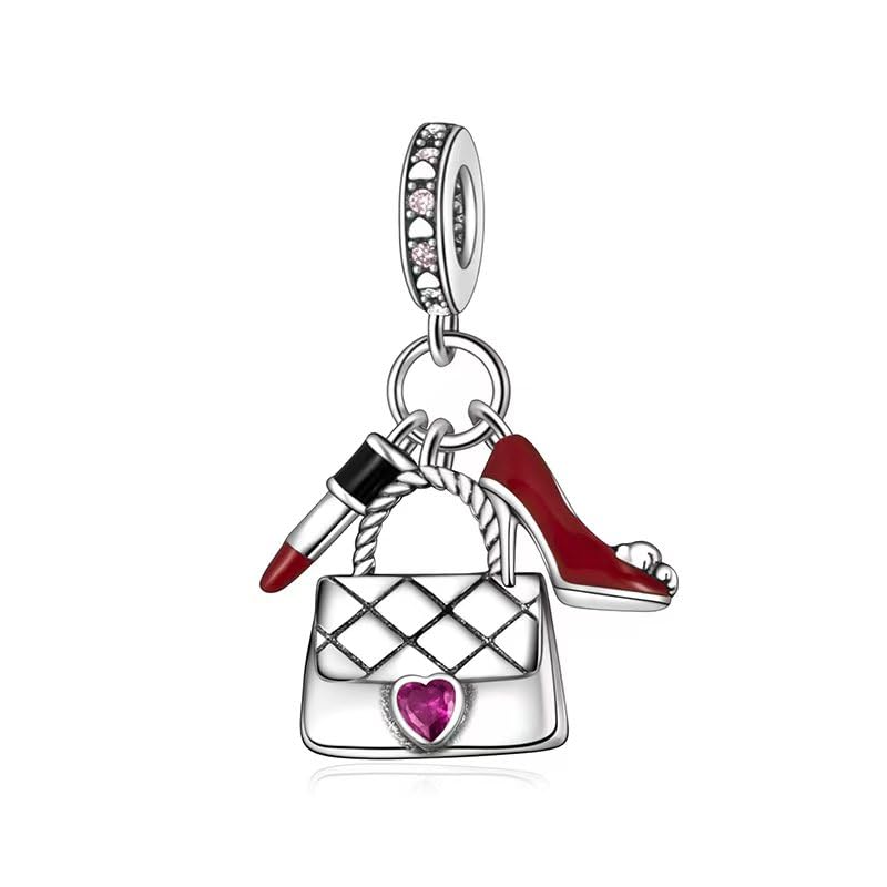 Gold Flower Family Charms for Bracelet Bead Charm for Women Jewelry Present - style: Lipstick Bag High Heels