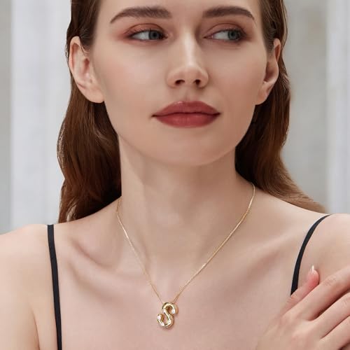 Cicy Bell Initial Necklace for Women 14k Gold Plated | Cubic Zirconia, Trendy, Personalized, Dainty Letter Pendant - color: S-Gold
