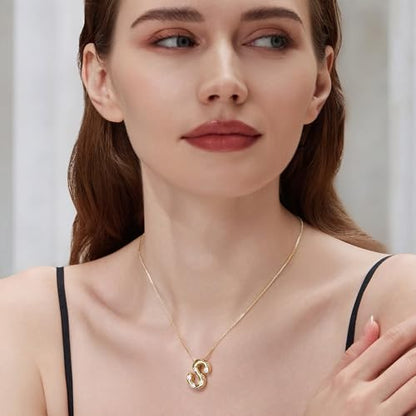 Cicy Bell Initial Necklace for Women 14k Gold Plated | Cubic Zirconia, Trendy, Personalized, Dainty Letter Pendant - color: S-Gold