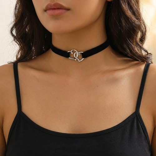 Qceasiy Gothic Black Necklace for Women, Adjustable Victorian Velvet Lace Collar, Halloween Party Cosplay Jewelry Gift - style: Double Hearts