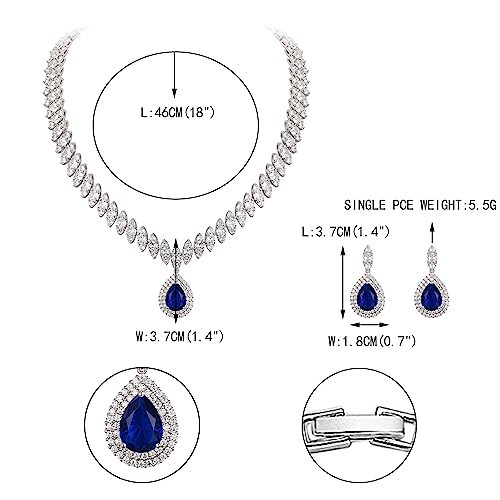 EVER FAITH CZ Marquise Leaf Teardrop Wedding Prom Jewelry Set for Women | Birthstone Pendant Necklace Dangle Earrings - color: Blue