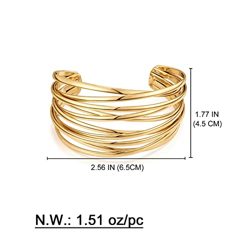WOWORAMA Chunky Cuff Bracelets for Women Multi-layer Cross Wire Open Bangle Bracelet Adjustable Chunky Wide Open Wrist Arm Cuffs Wrap Bracelet Gold/White Gold - color: Gold Cross Wire Cuff