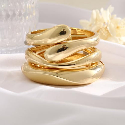 Chunky Gold Bangle Bracelets for Women, 14k Gold Plated Dainty Cuff Stackable Bangles Set, Trendy Bracelet Stack Fashion Jewelry Gifts - color: 07-GOLD