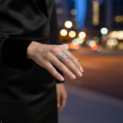 Boho Statement Ring for Women | Oxidized Silver-Plated Pewter Finish, Hammered Open Work Design, Adjustable Band