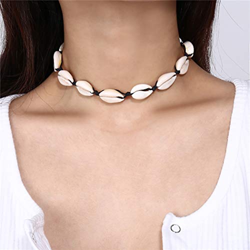 Starain 2Pcs Shell Necklace Anklet for Women Handmade Adjustable Puka Beach Shell Necklace Set - color: A-Black