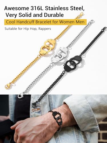 PROSTEEL Trendy Handcuffs Design/Customize Words Ankle Bracelet For Women, 316L Stainless Steel Anklets Silver/Gold/Black Tone, Hypoallergenic, Come with Box - style: B Black-Bracelet(7.5")