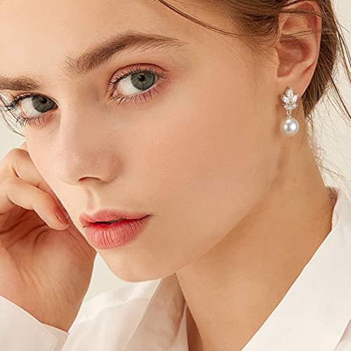 EleQueen Women's Simulated Pearl Wedding Jewelry Set for Brides | Cubic Zirconia Necklace Earrings Bracelet Set for Brides Bridesmaids, Bridal Jewelry Set for Anniversary/Memorial Day - style: Goldr-Plated-Brass Pearl Earrings Set