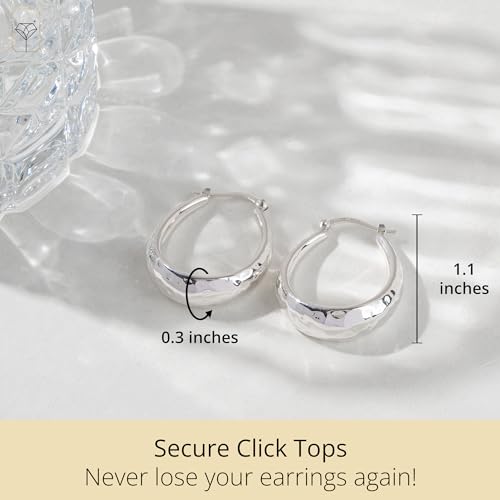 925 Sterling Silver Hypoallergenic Chunky Hoop Earrings for Women | Anti Tarnish Hoops in Various Styles by MAX + STONE - style: Hammered Oval Hoops