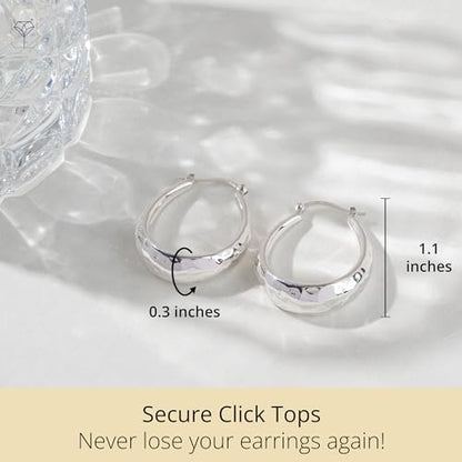 925 Sterling Silver Hypoallergenic Chunky Hoop Earrings for Women | Anti Tarnish Hoops in Various Styles by MAX + STONE - style: Hammered Oval Hoops
