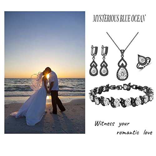 LMXXVJ Women Jewelry Set Platinum Plated Necklace Open Ring Earrings Bracelet Set,Birthday/Anniversary Mother’s Day Jewelry Gifts for Mom/Wife/Sister/Best Friend - color: Black Gun-White