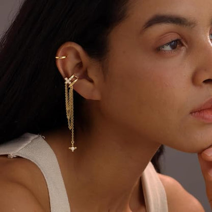 14K Gold Plated Ear Cuff Earrings for Women, Dainty Ear Cuffs Non Piercing Clip on Earrings Trendy Non pierced Cubic Zirconia Fake Hoop Earring Jewelry Sets for Women - color: Gold-1