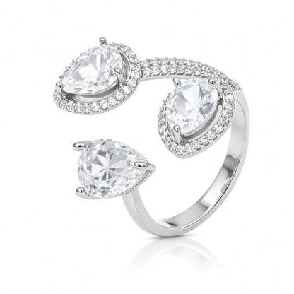 Aura & Irena 18K Gold Plated Pear-Shaped Cocktail Rings for Women, Non-Tarnish Adjustable Statement Ring with 3A Cubic Zirconia, Gift for Family Friend - color: Silver