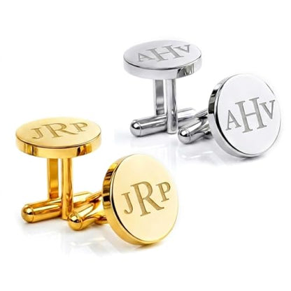 Custom Cufflinks for Men, Personalized Engraved Monogram or Handwriting | Stainless steel, 16 mm round or square, gold, silver or black, monogram, initials, handwriting, wedding and groomsmen gifts
