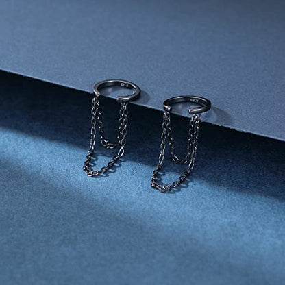 Reffeer Solid 925 Sterling Silver Minimalist Cuff Earrings Chain for Women Cartilage Wrap Earrings Helix Cuffs - color: C-Black Gold