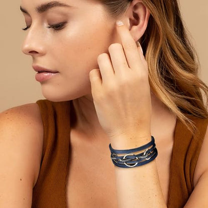 Fesciory Leather Wrap Bracelet for Women, Boho Western Layered Cuff Jewelry | Stackable Bracelets, Easy-On Clasp, Daily Wear, Pairs with Boho Western Outfits, Gift for Women - color: Blue3