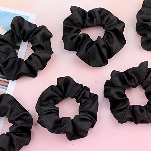 IVARYSS Satin Scrunchies for Women, Soft Than Silk for Hair, Fashion Ties and Bands for Thin | Thick Hair Styling, 16 Pack (Black) - color: Black