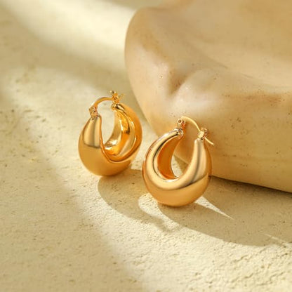 Women Hoop Earrings Lightweight 18K Gold Plated Chunky Hoops Earring Daily Jewelry - style: Hoops 1
